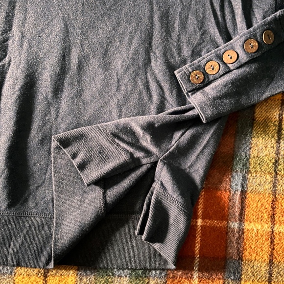 Cleo Blue Mock Neck Sweatshirt with Buttoned Cuffs — Size XS - Picture 2 of 6